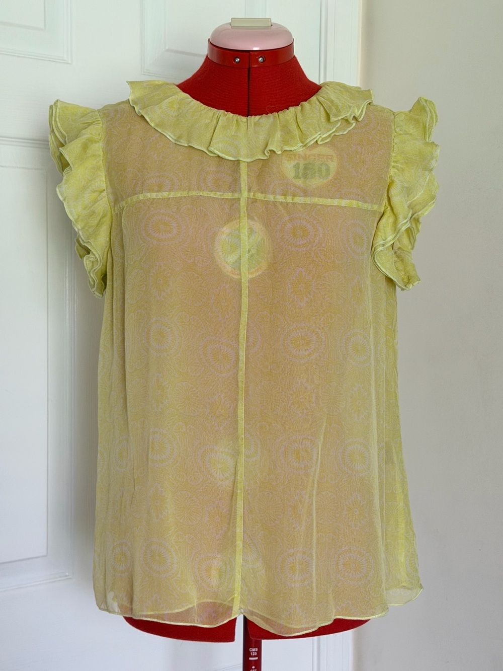 NWOT 90s Y2K Jill Stuart Yellow 100% Silk Ruffle Frilly Blouse Top Fairycore S